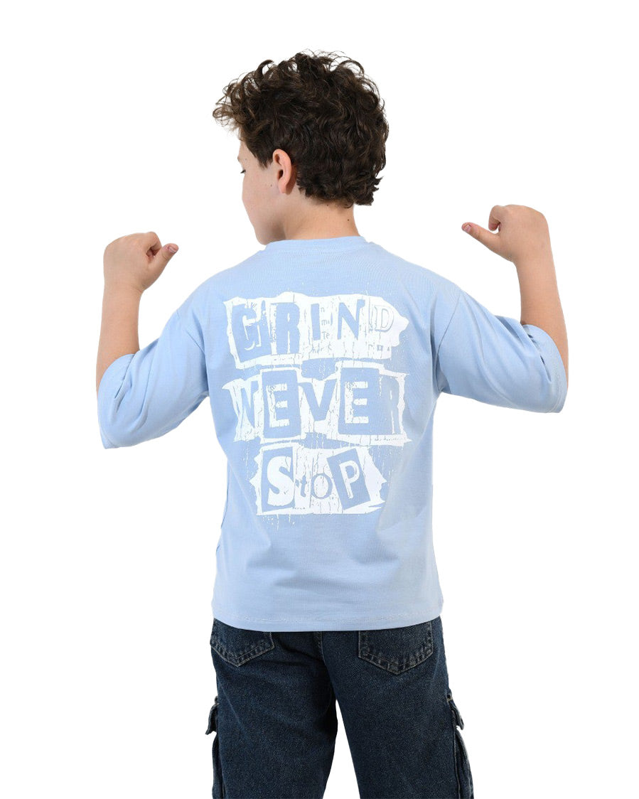 Boys Grind Never Stop Graphic T-Shirt | Sky Blue - Remint Kids Fashion