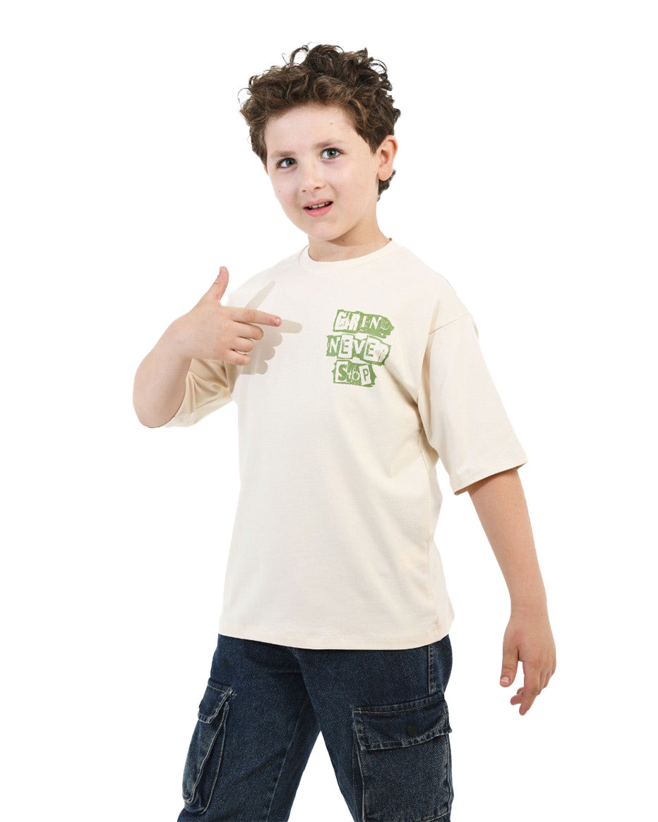 Boys Grind Never Stop Graphic T-Shirt | Ecru - Remint Kids Fashion