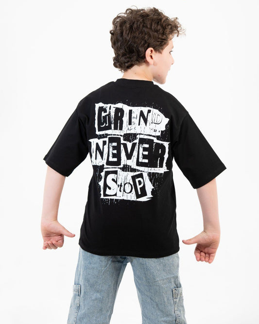Boys Grind Never Stop Graphic T-Shirt | Black - Remint Kids Fashion