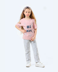Girls Hi Girl Printed Set with Heart Pants | Cashmere - Remint Kids Fashion
