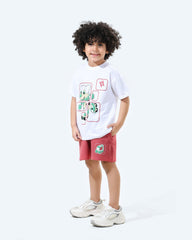 Boys Cartoon Animal Patch T-Shirt and Shorts Set | Tangerine - Remint Kids Fashion
