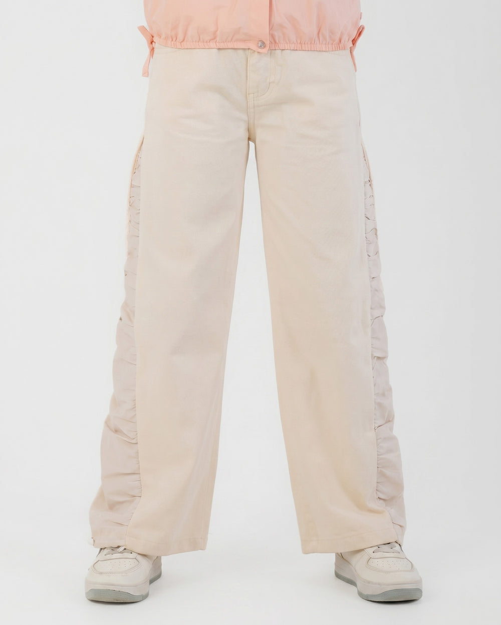 Girls Casual Wide-Leg Pants with Side Detail | Beige - Remint Kids Fashion
