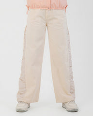 Girls Casual Wide-Leg Pants with Side Detail | Beige - Remint Kids Fashion
