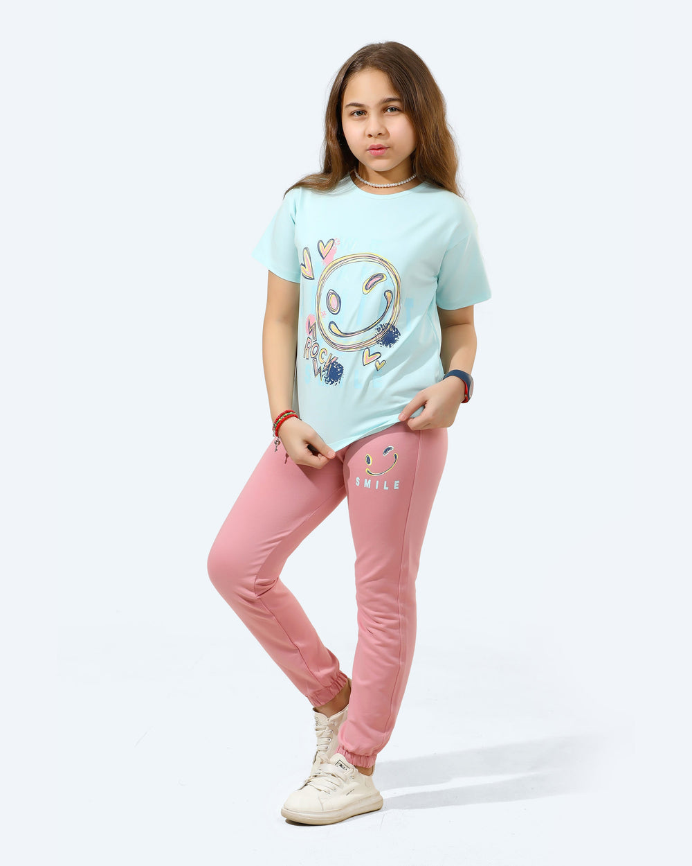 Girls "Rock Your Smile" Summer Jogger Set | Aqua - Remint Kids Fashion