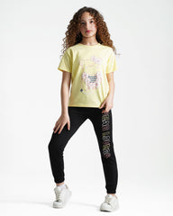 Girls Bear Lovers Printed Set | Yellow - Remint Kids Fashion