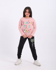 Girls Cotton Sweatshirt & Jogger Set | Cashmere - Remint Kids Fashion