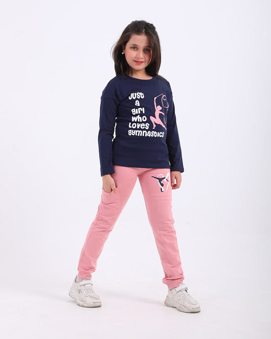 Girls Cotton Sweatshirt & Jogger Set | Dark Blue - Remint Kids Fashion