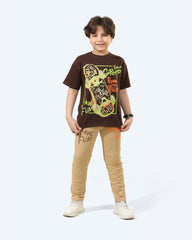 Boys Born to Ride Skateboard Print Set | Brown - Remint Kids Fashion