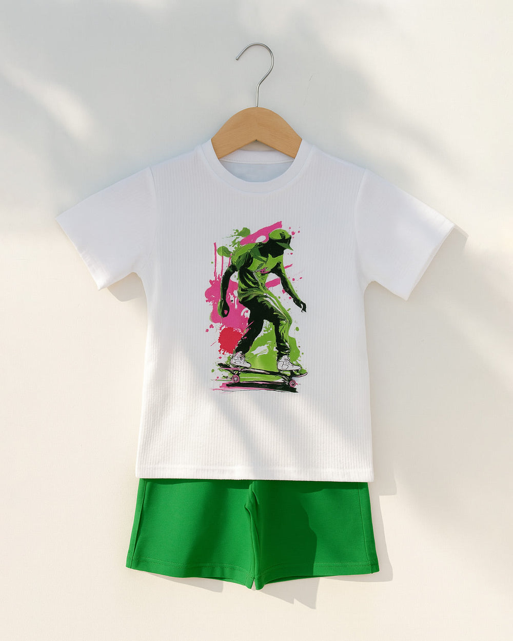 Boys Urban Skater Summer Shorts Set | Green - Remint Kids Fashion