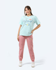 Girls Wonderful Mood Butterfly Print Set | Aqua - Remint Kids Fashion