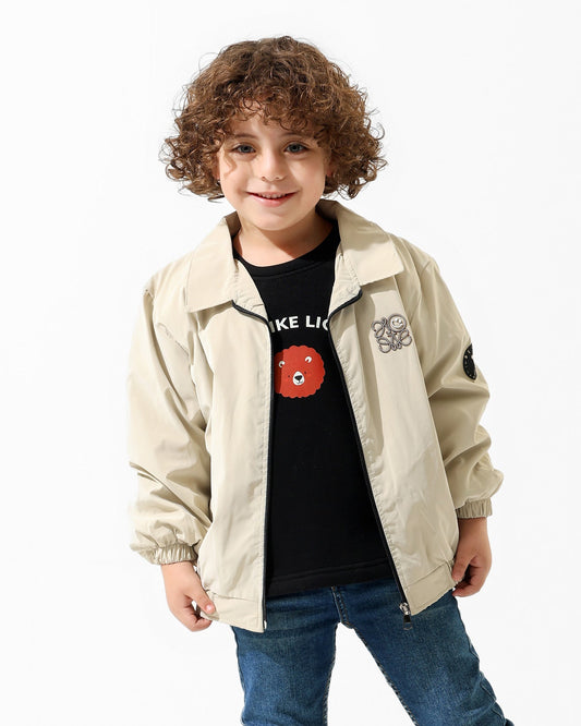 Boys Lion Graphic Jacket & T-Shirt Set | Ecru - Remint Kids Fashion