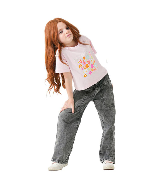 Girls Patience Floral Graphic T-Shirt | Pink - Remint Kids Fashion
