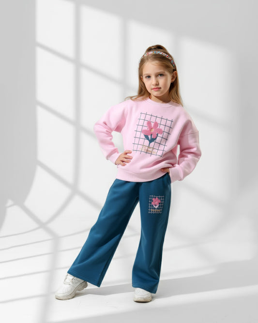 Girls Flower Graphic Set | Rose Pink - Remint Kids Fashion