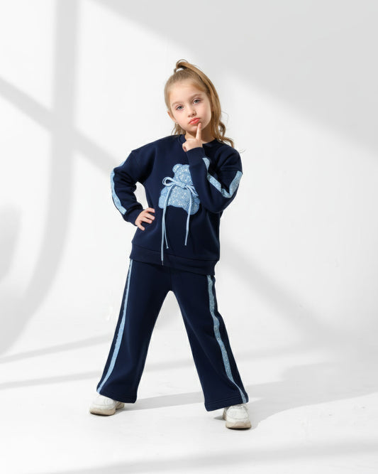 Girls Teddy Patch Set | Dark Blue - Remint Kids Fashion