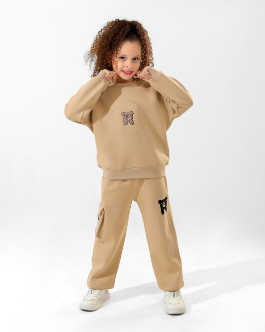 Girls Teddy Logo Cargo Set | Beige - Remint Kids Fashion