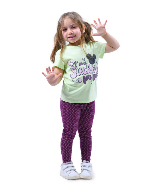 Girls Slogan Graphic Set | Light Green - Remint Kids Fashion
