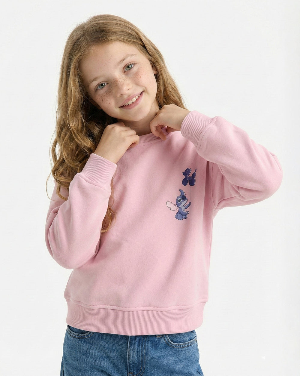 Girls Stitch Print Sweatshirt | Rose Pink - Remint Kids Fashion