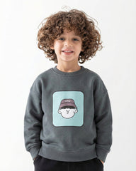 Boys Cartoon Faces Print Sweatshirt | Dark Grey - Remint Kids Fashion