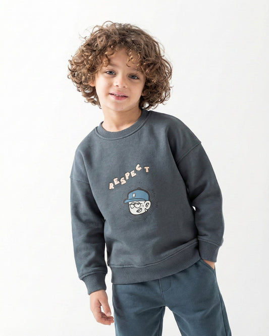 Boys Cartoon Statement Sweatshirt | Dark Grey - Remint Kids Fashion