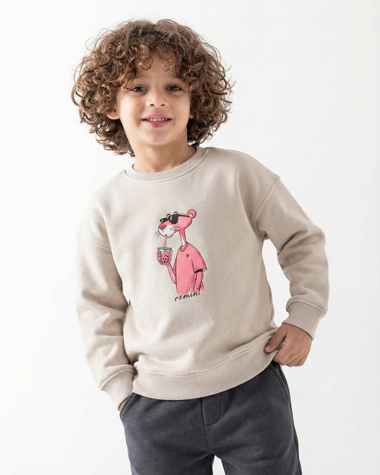 Boys Pink Panther Graphic Sweatshirt | Grey - Remint Kids Fashion