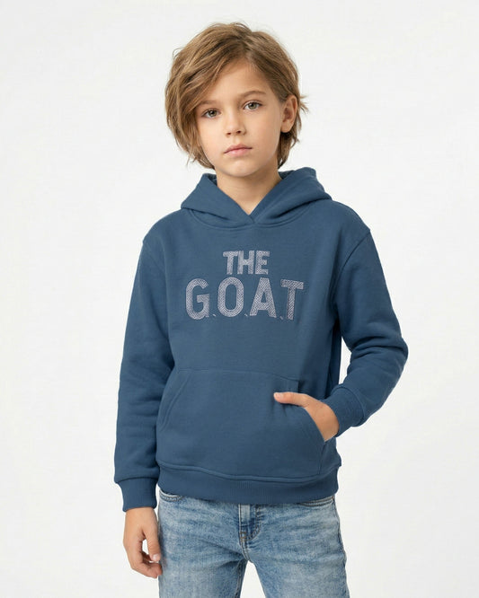 Boys The G.O.A.T Graphic Hoodie | Steel Blue - Remint Kids Fashion