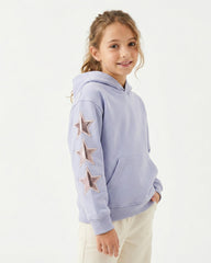Girls Star Patch Sleeve Hoodie | Light Lilac - Remint Kids Fashion