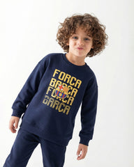 Boys FC Barcelona “Força Barça” Graphic Sweatshirt | Dark Blue - Remint Kids Fashion
