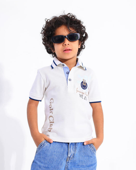 Boys Golf Club Graphic Polo T-Shirt | Off-White - Remint Kids Fashion