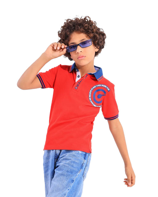 Boys Target Graphic Polo T-Shirt | Red - Remint Kids Fashion