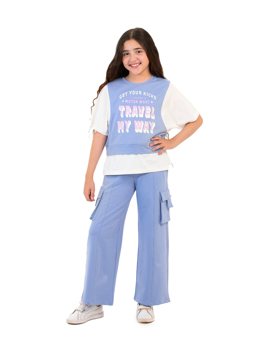 Girls Travel Graphic Set | Celtic Blue - Remint Kids Fashion