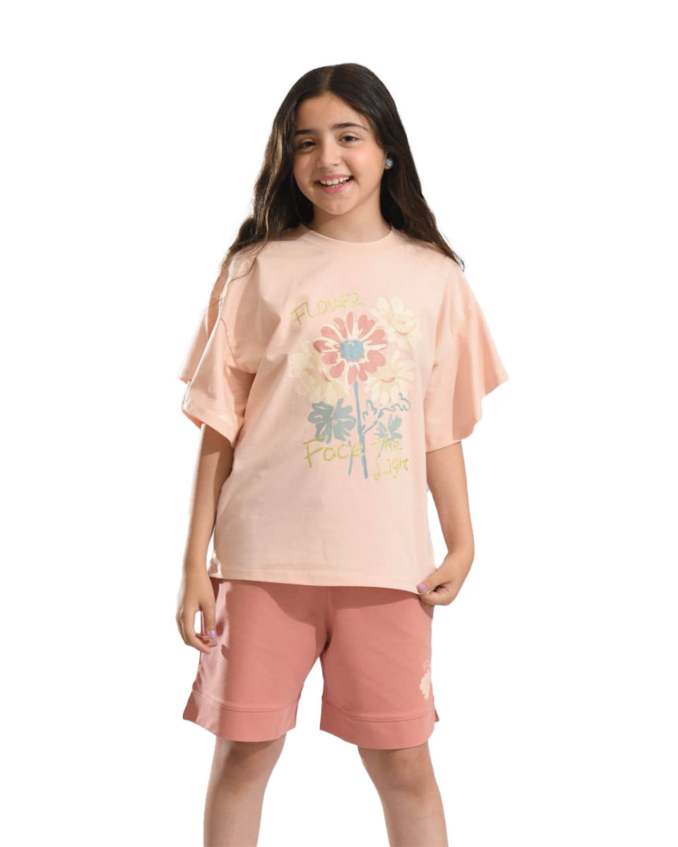 Girls Floral Graphic Set | Apricot - Remint Kids Fashion