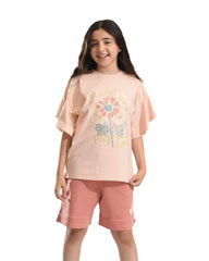 Girls Floral Graphic Set | Apricot - Remint Kids Fashion