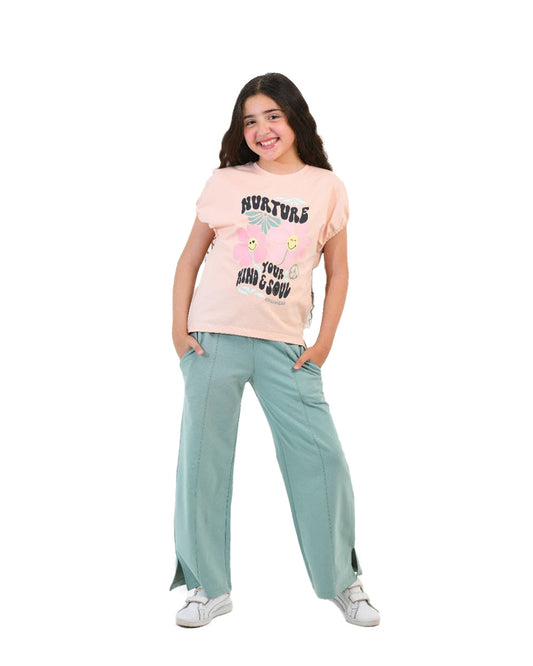 Girls Nurture Your Mind & Soul Graphic Set | Apricot - Remint Kids Fashion