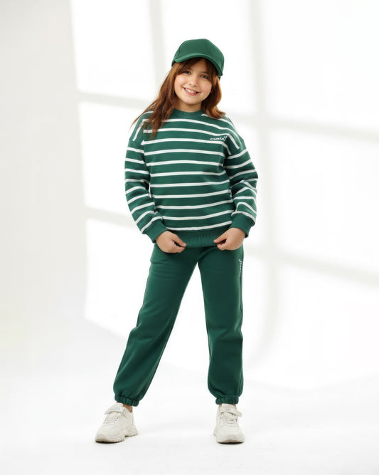 Girls Striped Set | Green - Remint Kids Fashion