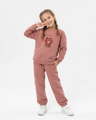 Girls Brown Bear Graphic Set | Mocha Brown - Remint Kids Fashion