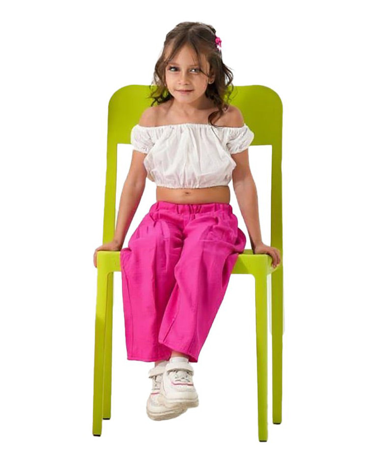 Girls Off-Shoulder Crop Top & Wide-Leg Pants Set | Pink - Remint Kids Fashion
