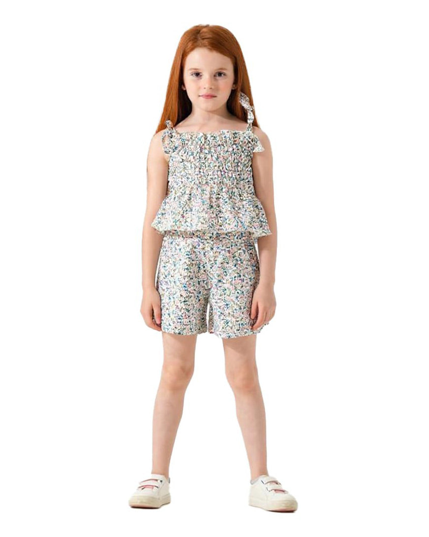 Girls Smocked Floral Top & Shorts Set | Mint - Remint Kids Fashion