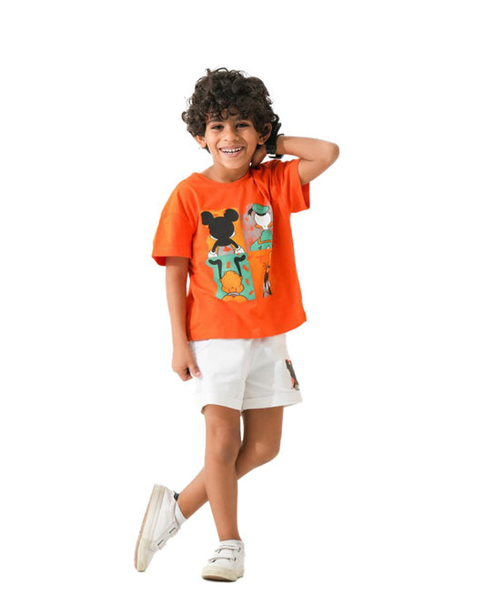 Boys Cartoon Graphic Set | Orange - Remint Kids Fashion