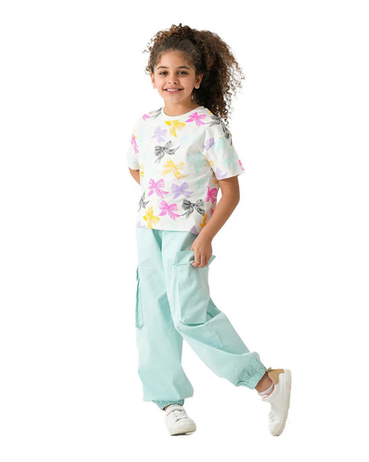 Girls Bow Print Set | Off-White - Remint Kids Fashion