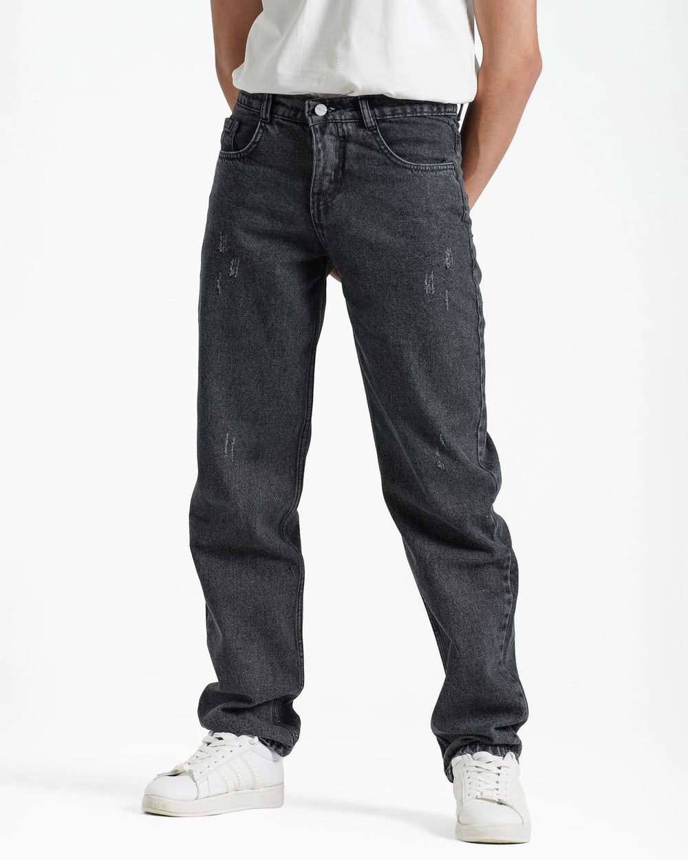 Teen Boys Relaxed Fit Distressed Jeans | Black Wash - Remint Kids Fashion