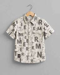 Boys Bold Letter Print Button-Up Shirt
