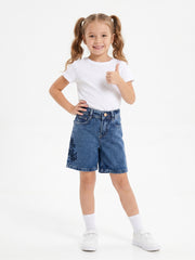 Girls Floral Print Denim Shorts | Medium Wash - Remint Kids Fashion