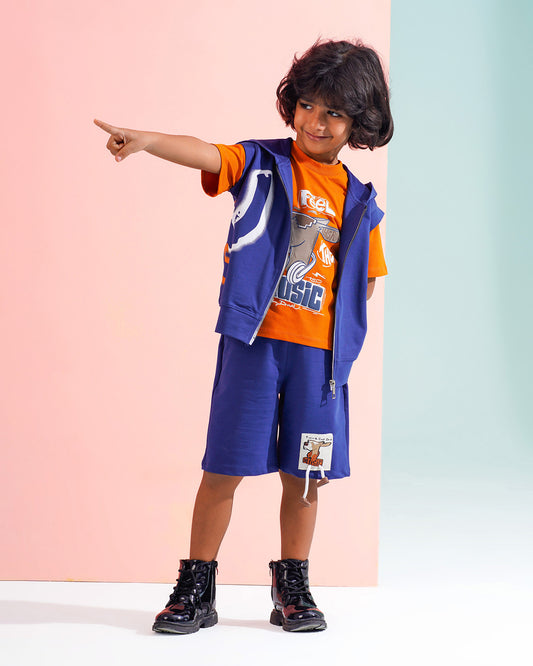 Boys Music Dog Print 3-Piece Set | Steel Blue - Remint Kids Fashion