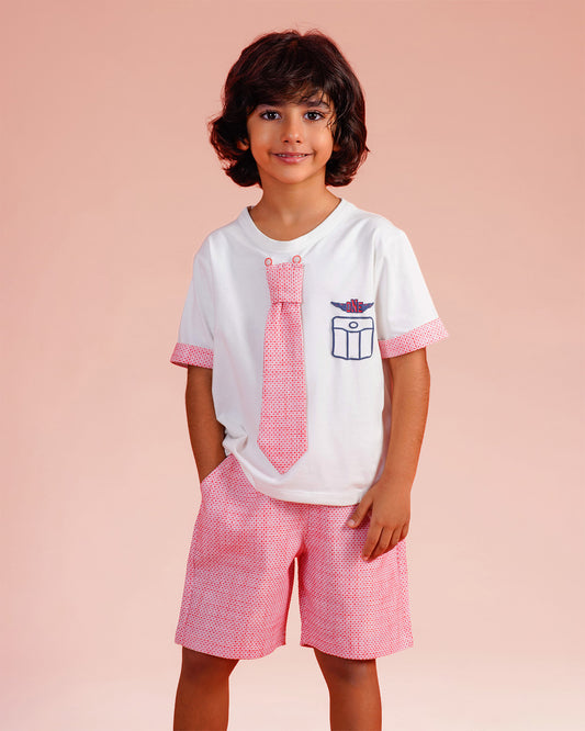 Boys Smart Casual Tie Graphic Summer Set | Red - Remint Kids Fashion