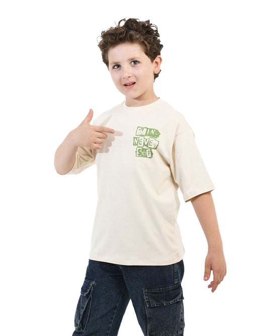 Boys Grind Never Stop Graphic T-Shirt | Ecru - Remint Kids Fashion