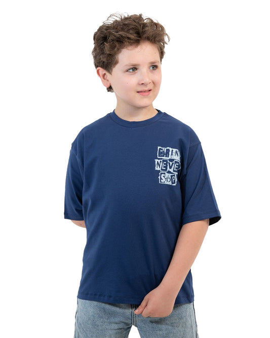 Boys Grind Never Stop Graphic T-Shirt | Dark Blue - Remint Kids Fashion