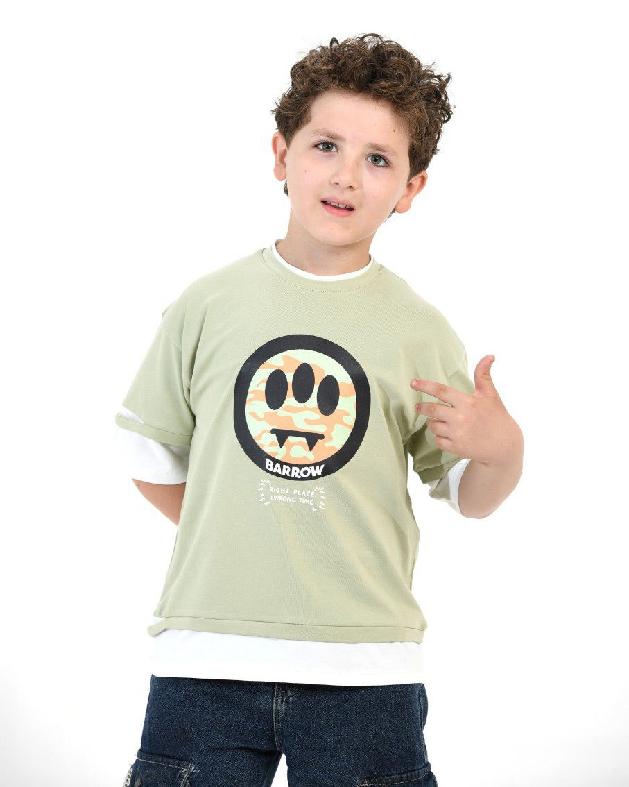 Boys Barrow Smiley Graphic T-Shirt | Light Green - Remint Kids Fashion
