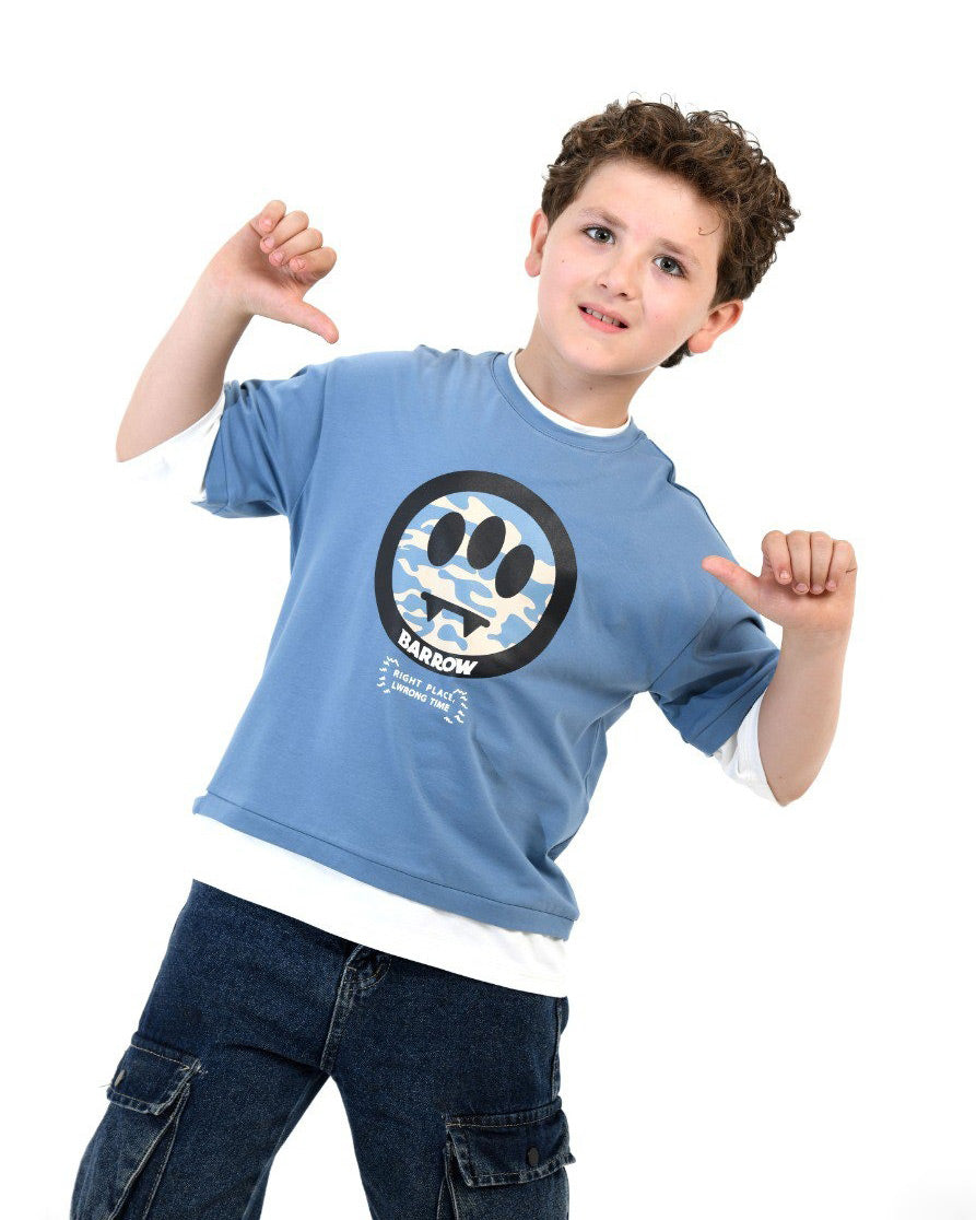 Boys Barrow Smiley Graphic T-Shirt | Celtic Blue - Remint Kids Fashion