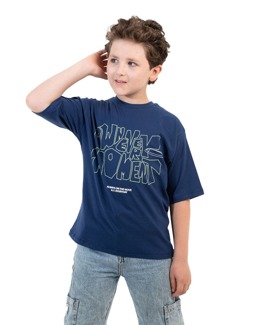 Boys Never Stop Moving Graphic T-Shirt | Dark Blue - Remint Kids Fashion