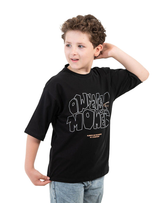 Boys Never Stop Moving Graphic T-Shirt | Black - Remint Kids Fashion